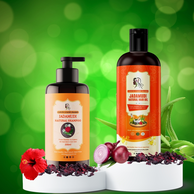 Jadamudi Hair Oil (500ml)+ Shampoo Combo Offer ( 200ml)- 100% Chemical-Free Herbal Hair Care Jadamudi Hair Oil (500ml)+ Shampoo Combo Offer ( 200ml)- 100% Chemical-Free Herbal Hair Care